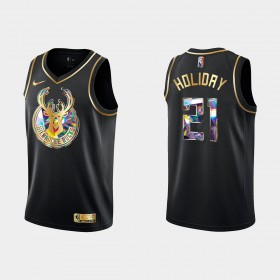 Dres Milwaukee Bucks Jrue Holiday 21 Nike 2021-22 Crno Golden Edition 75th Anniversary Diamond Swingman